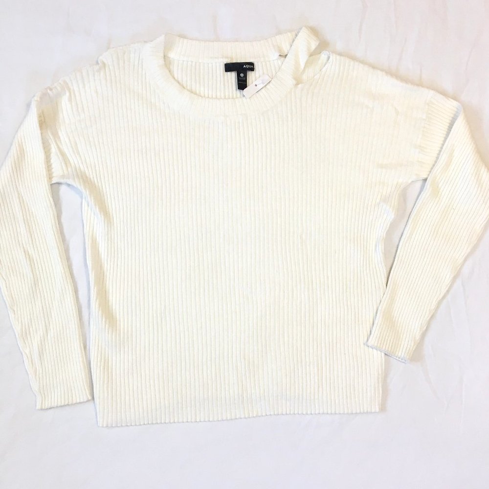 Aqua Ribbed Shoulder Cutout Sweater